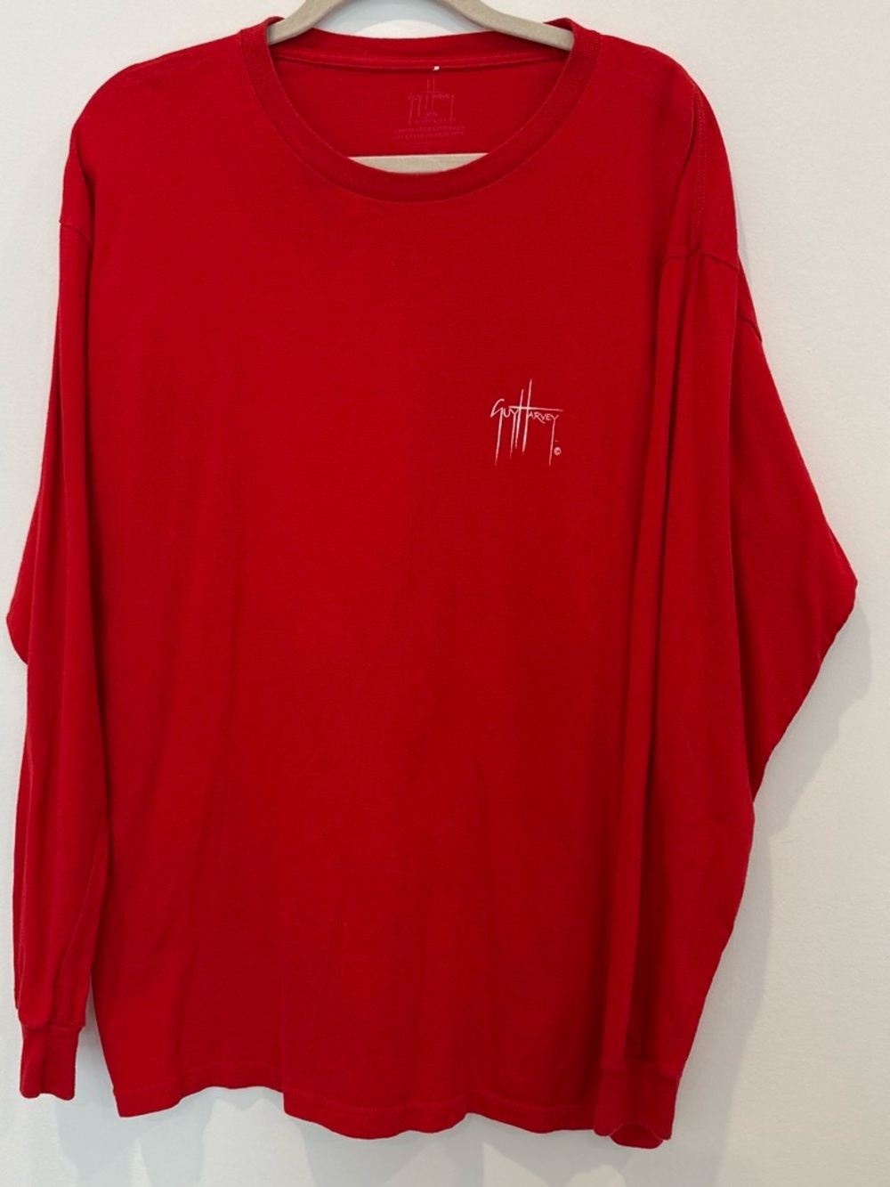 Red Long-Sleeve Men's Tee - Small Chest Logo